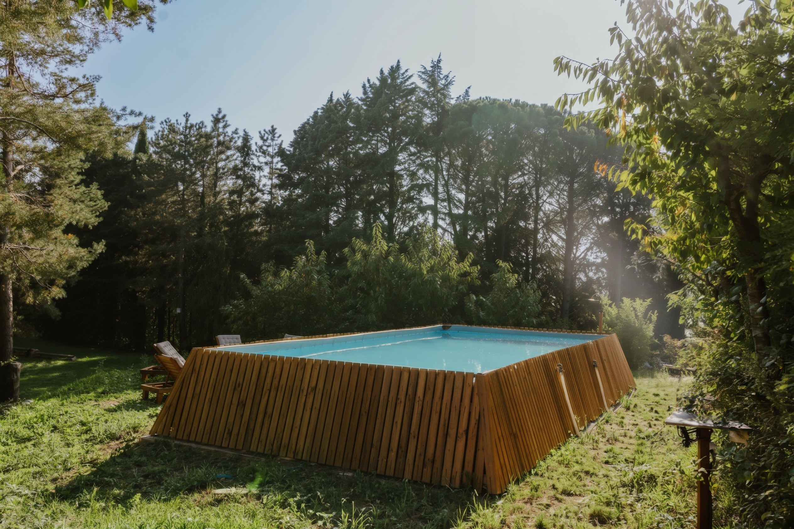 Aerial view of the Vidovina pool surrounded by garden trees